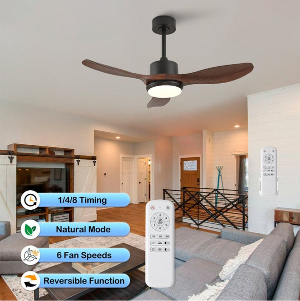 English Elm Hot 52 Inch Matte Black Ceiling Fan Dimmable LED Walnut Blades Quiet DC Motor W2991P407014