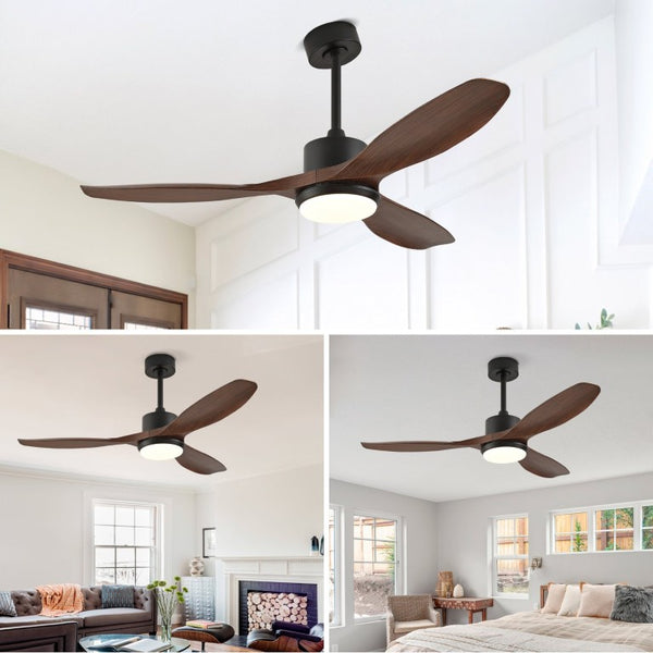 English Elm Hot 52 Inch Matte Black Ceiling Fan Dimmable LED Walnut Blades Quiet DC Motor W2991P407014