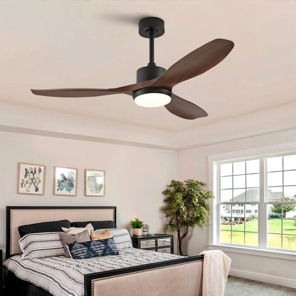 English Elm Hot 52 Inch Matte Black Ceiling Fan Dimmable LED Walnut Blades Quiet DC Motor W2991P407014