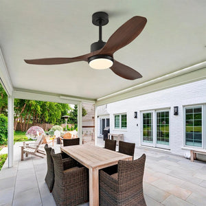English Elm Hot 52 Inch Matte Black Ceiling Fan Dimmable LED Walnut Blades Quiet DC Motor W2991P407014