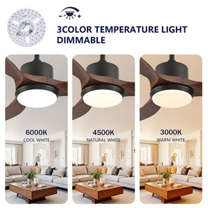 English Elm Hot 52 Inch Matte Black Ceiling Fan Dimmable LED Walnut Blades Quiet DC Motor W2991P407014