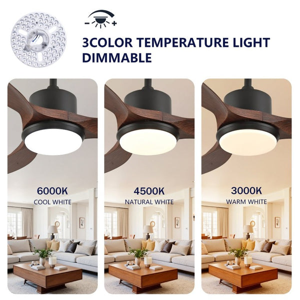 English Elm Hot 52 Inch Matte Black Ceiling Fan Dimmable LED Walnut Blades Quiet DC Motor W2991P407014