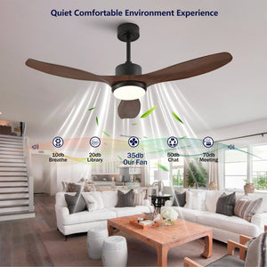 English Elm Hot 52 Inch Matte Black Ceiling Fan Dimmable LED Walnut Blades Quiet DC Motor W2991P407014