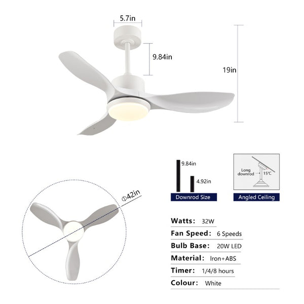 English Elm Best-Selling 42 Inch White DC Motor Ceiling Fan Dimmable LED Remote Bedroom Use W2991P407015