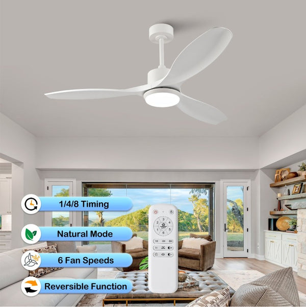 English Elm Best-Selling 52 Inch White Ceiling Fan Dimmable LED DC Motor Remote Six Speed Control W2991P407016