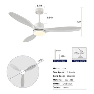 English Elm Best-Selling 52 Inch White Ceiling Fan Dimmable LED DC Motor Remote Six Speed Control W2991P407016
