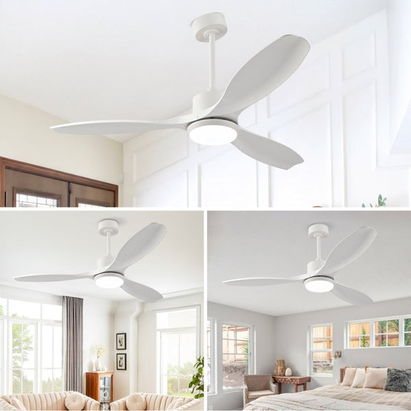 English Elm Best-Selling 52 Inch White Ceiling Fan Dimmable LED DC Motor Remote Six Speed Control W2991P407016