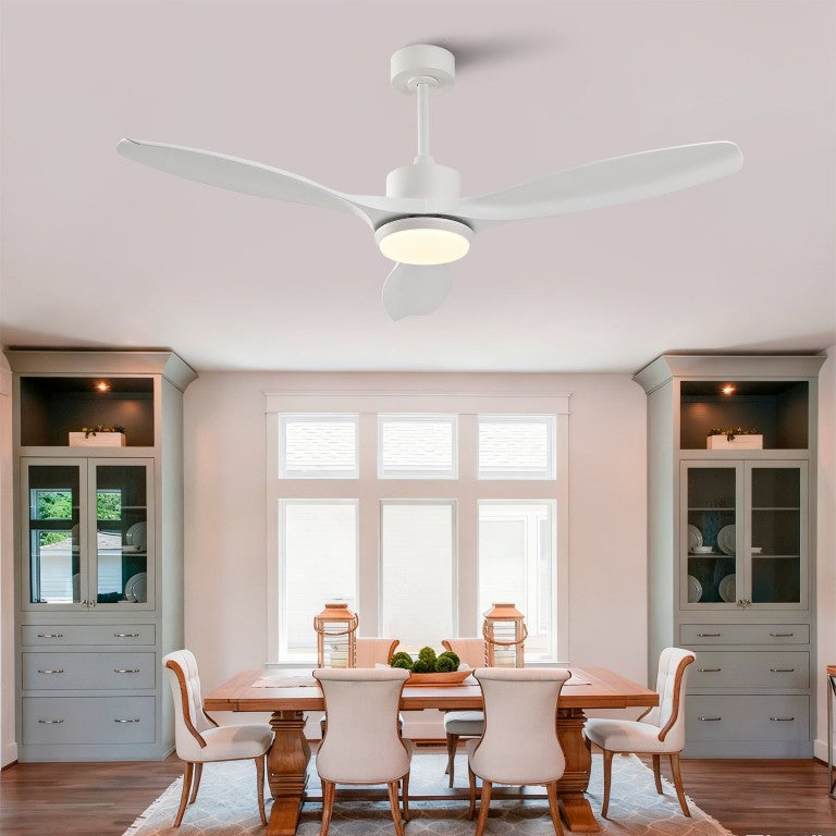 English Elm Best-Selling 52 Inch White Ceiling Fan Dimmable LED DC Motor Remote Six Speed Control W2991P407016
