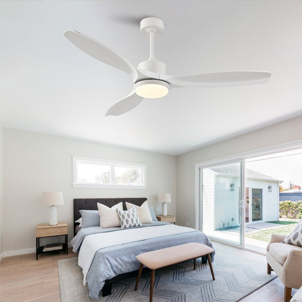 English Elm Best-Selling 52 Inch White Ceiling Fan Dimmable LED DC Motor Remote Six Speed Control W2991P407016
