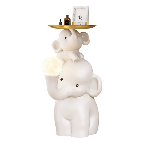 English Elm Elephant Sculptural Resin Side Table Dual Alloy Trays Eclectic Accent for Any Room W2991P407569