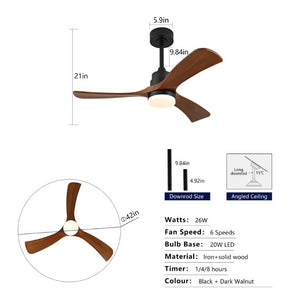 English Elm Hot 42 Inch Sycamore Wood Blade Ceiling Fan with LED Light and Remote Control Black 3 Blades - B W2991P407791