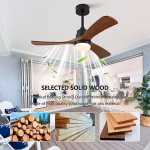 English Elm Hot 42 Inch Sycamore Wood Blade Ceiling Fan with LED Light and Remote Control Black 3 Blades - B W2991P407791