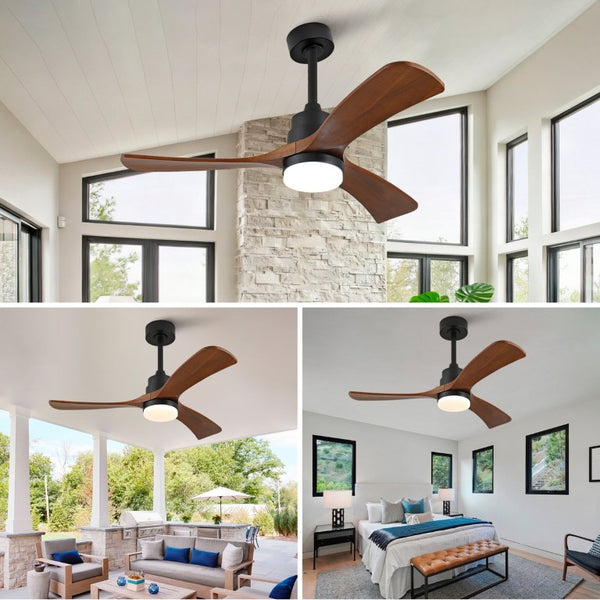 English Elm Hot 42 Inch Sycamore Wood Blade Ceiling Fan with LED Light and Remote Control Black 3 Blades - B W2991P407791