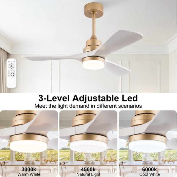English Elm 42-Inch DC Motor Ceiling Fan with Remote Six Speed LED Light Bedroom Quiet W2991P494009