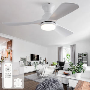 English Elm 42-Inch Flush Mount Ceiling Fan with Dimmable LED Light Remote and Six Speed DC Motor White W2991P494019