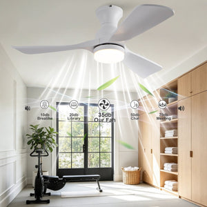 English Elm 42-Inch Flush Mount Ceiling Fan with Dimmable LED Light Remote and Six Speed DC Motor White W2991P494019