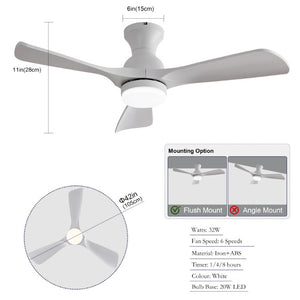 English Elm 42-Inch Flush Mount Ceiling Fan with Dimmable LED Light Remote and Six Speed DC Motor White W2991P494019