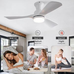 English Elm 42-Inch Flush Mount Ceiling Fan with Dimmable LED Light Remote and Six Speed DC Motor White W2991P494019