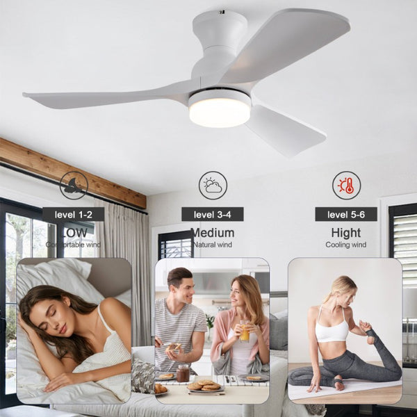 English Elm 42-Inch Flush Mount Ceiling Fan with Dimmable LED Light Remote and Six Speed DC Motor White W2991P494019