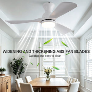 English Elm 42-Inch Flush Mount Ceiling Fan with Dimmable LED Light Remote and Six Speed DC Motor White W2991P494019