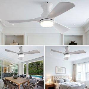English Elm 42-Inch Flush Mount Ceiling Fan with Dimmable LED Light Remote and Six Speed DC Motor White W2991P494019