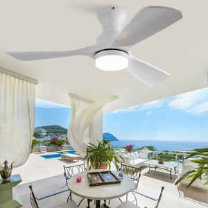 English Elm 42-Inch Flush Mount Ceiling Fan with Dimmable LED Light Remote and Six Speed DC Motor White W2991P494019