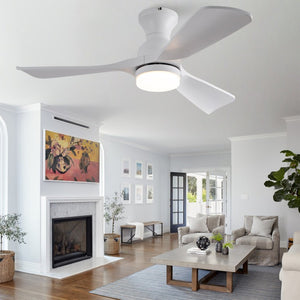 English Elm 42-Inch Flush Mount Ceiling Fan with Dimmable LED Light Remote and Six Speed DC Motor White W2991P494019