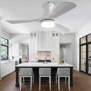 English Elm 42-Inch Flush Mount Ceiling Fan with Dimmable LED Light Remote and Six Speed DC Motor White W2991P494019