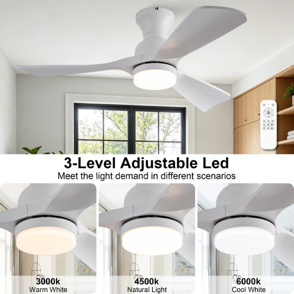 English Elm 42-Inch Flush Mount Ceiling Fan with Dimmable LED Light Remote and Six Speed DC Motor White W2991P494019