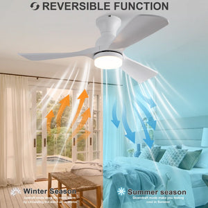 English Elm 42-Inch Flush Mount Ceiling Fan with Dimmable LED Light Remote and Six Speed DC Motor White W2991P494019