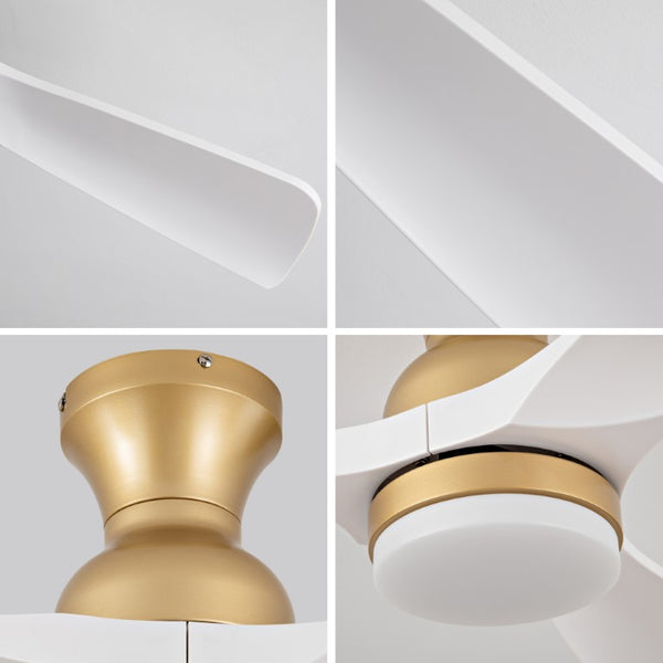 English Elm 42-Inch Flush Mount Ceiling Fan with Dimmable LED Light Remote and Six Speed DC Motor Gold+White W2991P494031