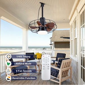 English Elm 20 Inch Outdoor Caged Ceiling Fan with Integrated Light IP65 Waterproof Patio Plug In W2991P494037