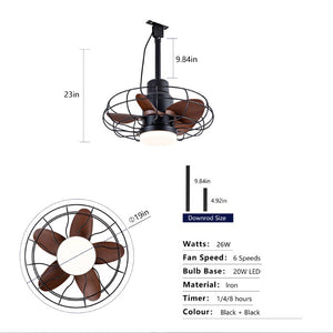 English Elm 20 Inch Outdoor Caged Ceiling Fan with Integrated Light IP65 Waterproof Patio Plug In W2991P494037