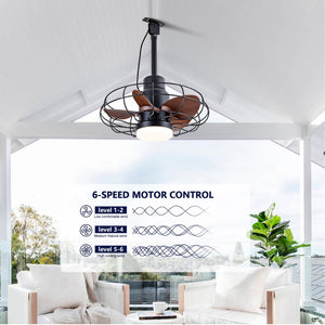 English Elm 20 Inch Outdoor Caged Ceiling Fan with Integrated Light IP65 Waterproof Patio Plug In W2991P494037