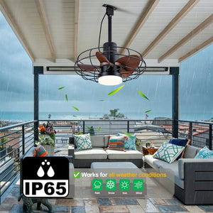 English Elm 20 Inch Outdoor Caged Ceiling Fan with Integrated Light IP65 Waterproof Patio Plug In W2991P494037
