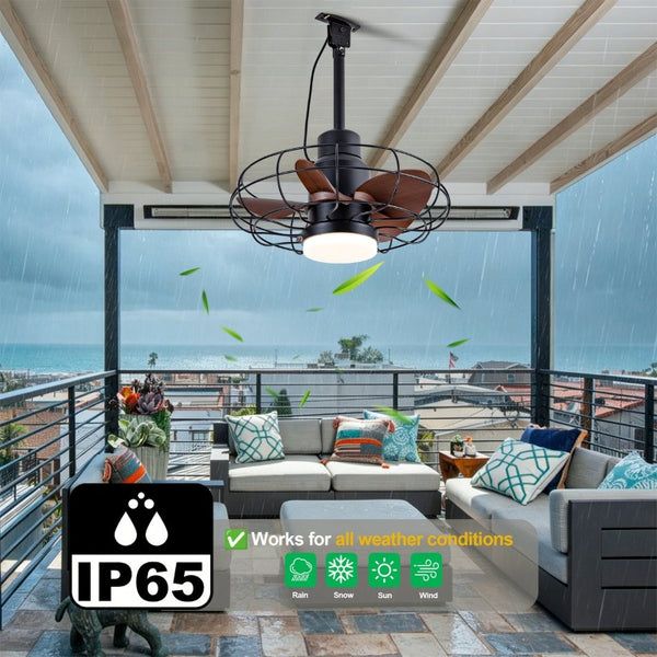 English Elm 20 Inch Outdoor Caged Ceiling Fan with Integrated Light IP65 Waterproof Patio Plug In W2991P494037