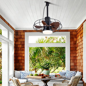 English Elm 20 Inch Outdoor Caged Ceiling Fan with Integrated Light IP65 Waterproof Patio Plug In W2991P494037