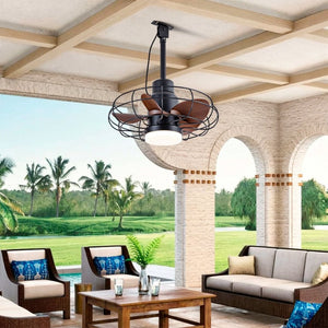 English Elm 20 Inch Outdoor Caged Ceiling Fan with Integrated Light IP65 Waterproof Patio Plug In W2991P494037