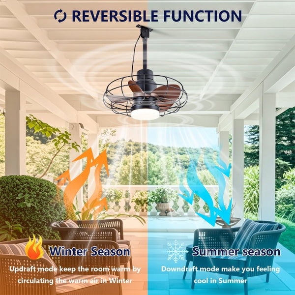 English Elm 20 Inch Outdoor Caged Ceiling Fan with Integrated Light IP65 Waterproof Patio Plug In W2991P494037
