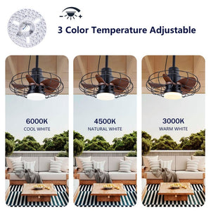 English Elm 20 Inch Outdoor Caged Ceiling Fan with Integrated Light IP65 Waterproof Patio Plug In W2991P494037