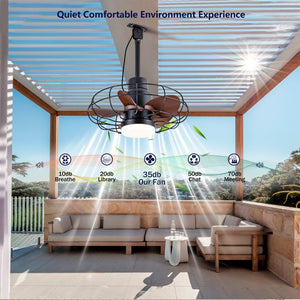 English Elm 20 Inch Outdoor Caged Ceiling Fan with Integrated Light IP65 Waterproof Patio Plug In W2991P494037