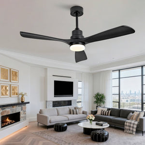 English Elm Hot 52 Inch Matte Black Ceiling Fan Solid Wood Blades Dimmable LED Reversible DC Motor W2991P494053