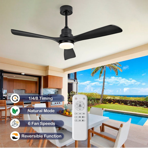 English Elm Hot 52 Inch Matte Black Ceiling Fan Solid Wood Blades Dimmable LED Reversible DC Motor W2991P494053
