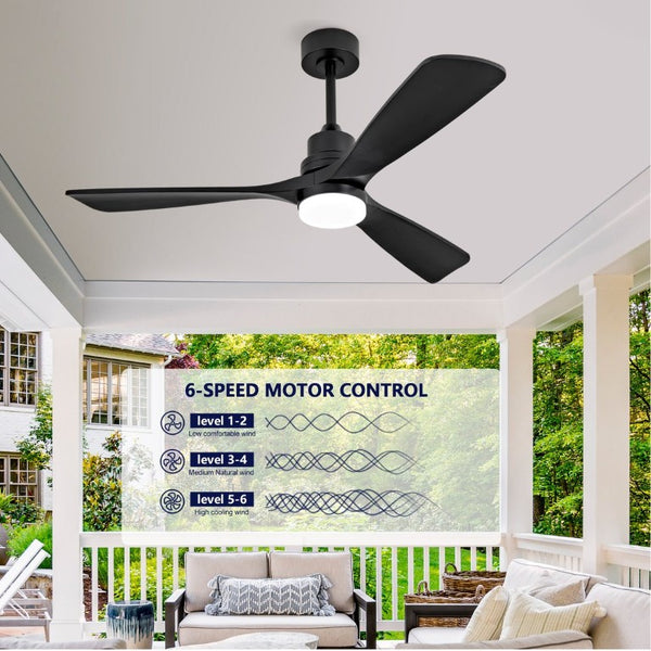 English Elm Hot 52 Inch Matte Black Ceiling Fan Solid Wood Blades Dimmable LED Reversible DC Motor W2991P494053