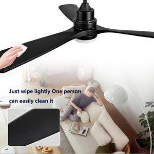 English Elm Hot 52 Inch Matte Black Ceiling Fan Solid Wood Blades Dimmable LED Reversible DC Motor W2991P494053