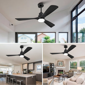 English Elm Hot 52 Inch Matte Black Ceiling Fan Solid Wood Blades Dimmable LED Reversible DC Motor W2991P494053