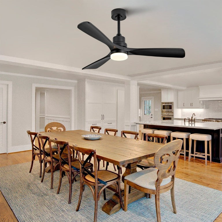 English Elm Hot 52 Inch Matte Black Ceiling Fan Solid Wood Blades Dimmable LED Reversible DC Motor W2991P494053