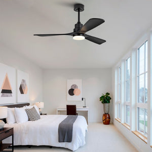 English Elm Hot 52 Inch Matte Black Ceiling Fan Solid Wood Blades Dimmable LED Reversible DC Motor W2991P494053