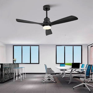 English Elm Hot 52 Inch Matte Black Ceiling Fan Solid Wood Blades Dimmable LED Reversible DC Motor W2991P494053