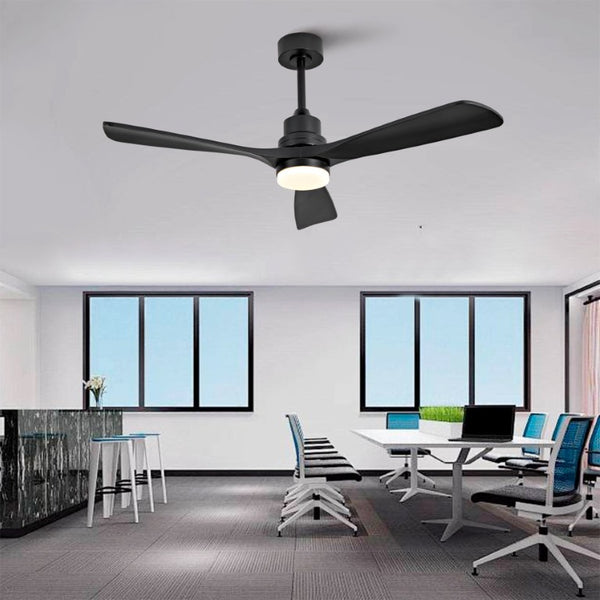 English Elm Hot 52 Inch Matte Black Ceiling Fan Solid Wood Blades Dimmable LED Reversible DC Motor W2991P494053